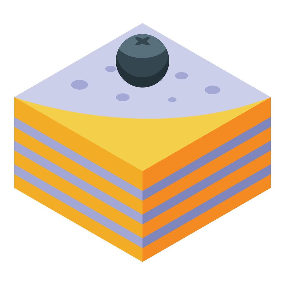 Delicious layered square cake with blueberry topping isometric view vector
