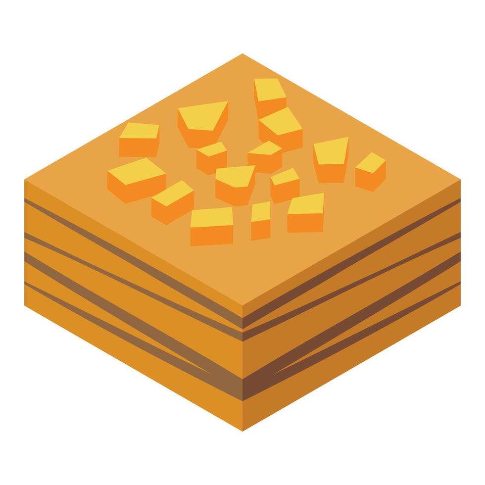Isometric view of mango sticky rice, a popular southeast asian dessert vector