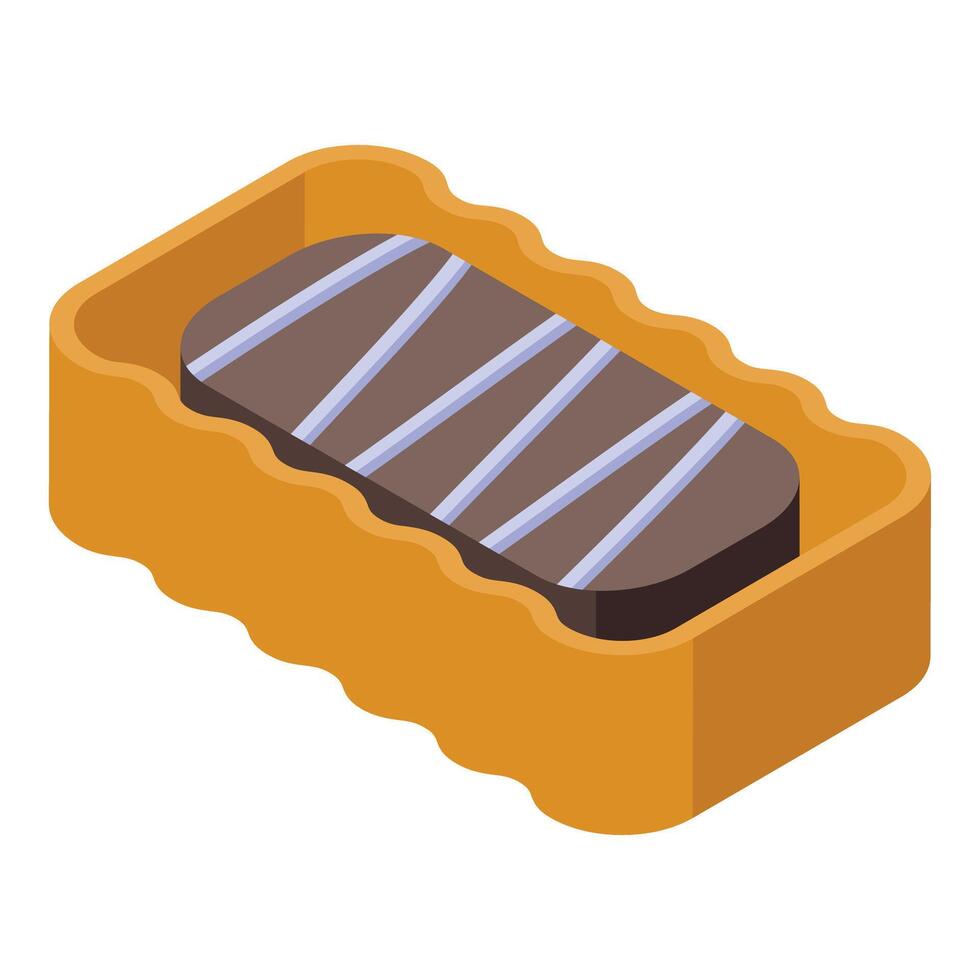 Chocolate bar lying in open cardboard box vector