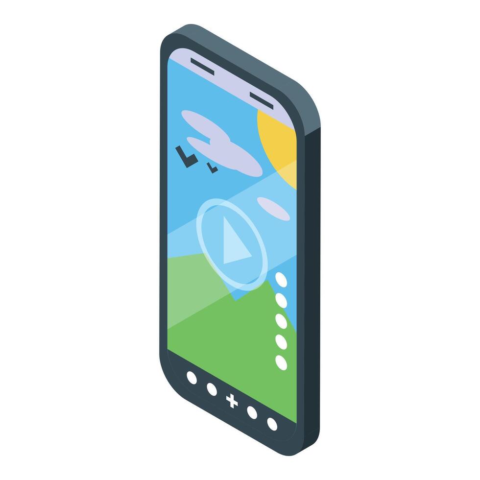 Smartphone showing augmented reality navigation app with play button vector