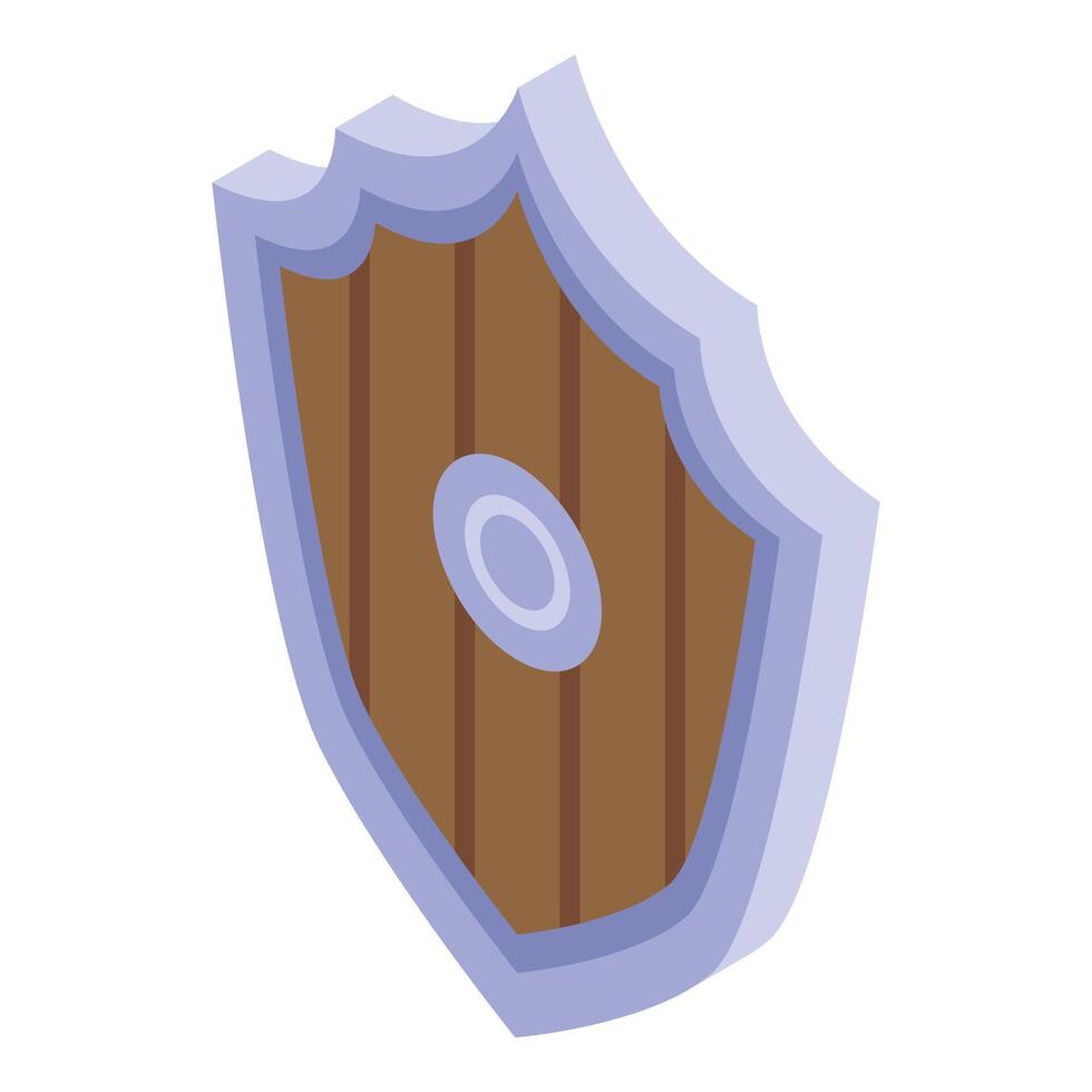 Wooden shield protecting from attack isometric icon vector