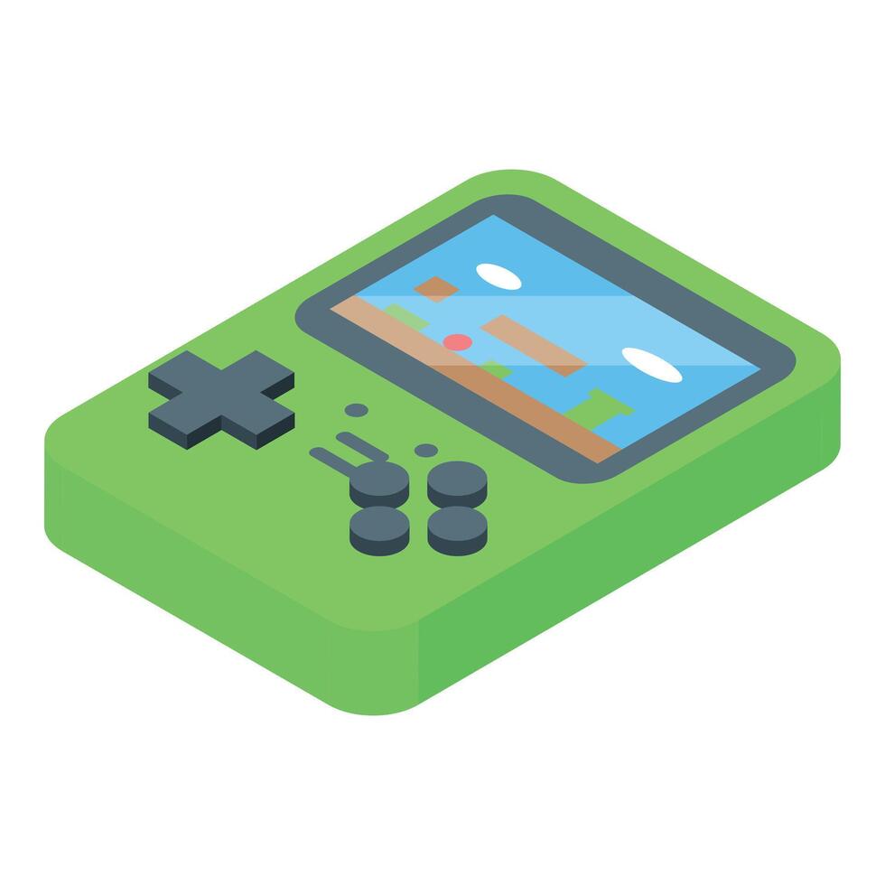 Green handheld video game console displaying running character vector