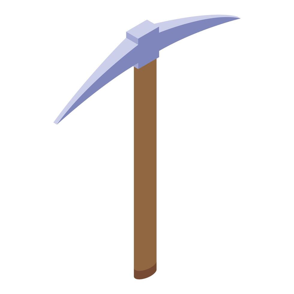 Pickaxe with wooden handle standing upright on white background vector
