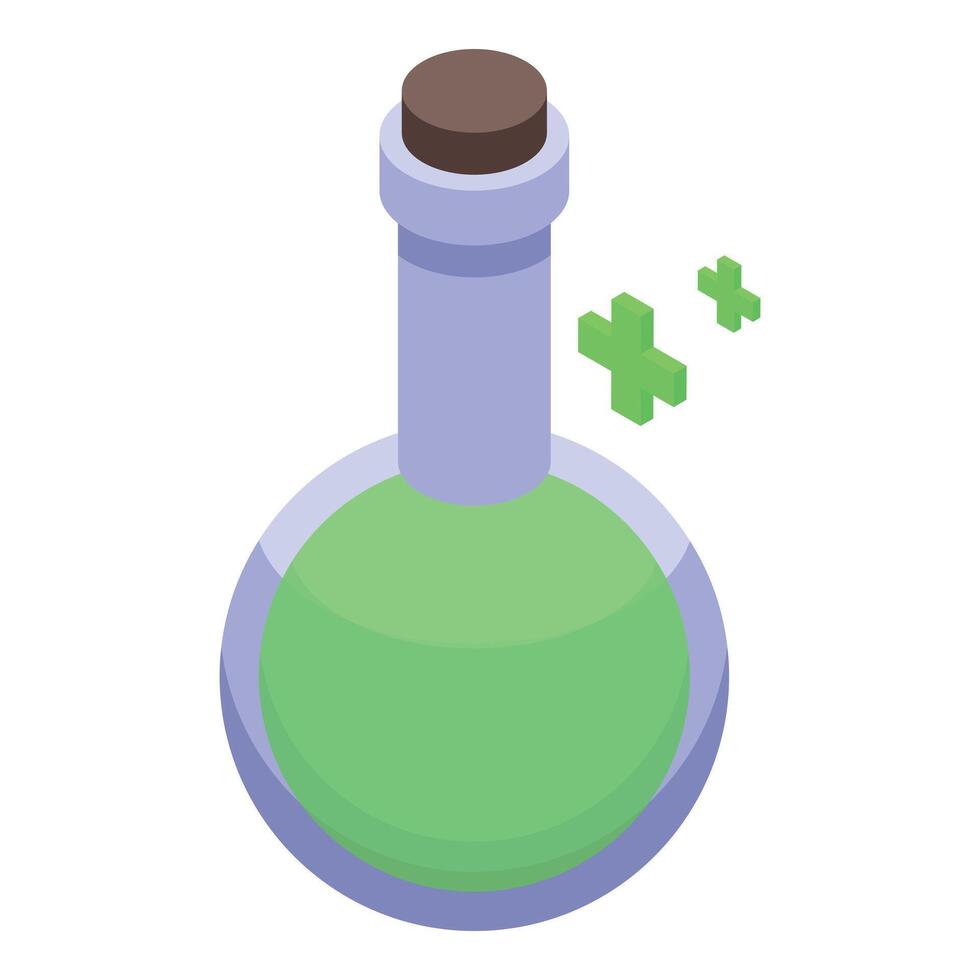 Green potion brewing in glass flask with cork for a role playing game vector