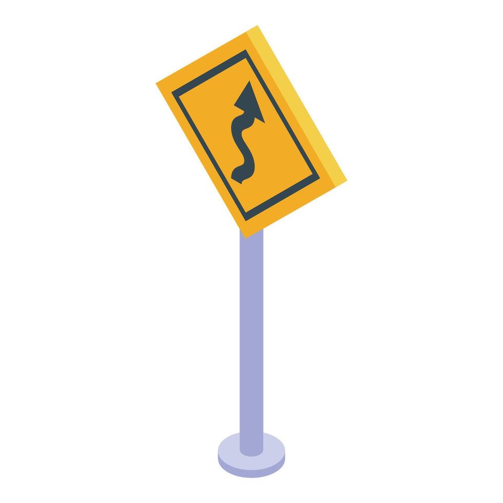 Yellow road sign showing double curve ahead isometric view vector