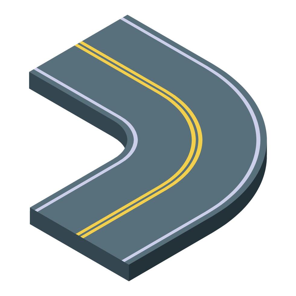 Isometric right bending road with double solid yellow lines vector