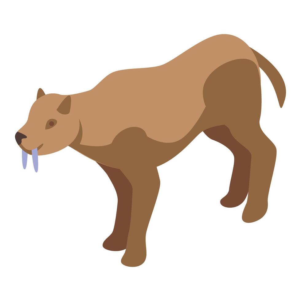 Isometric saber toothed cat, prehistoric animal standing vector