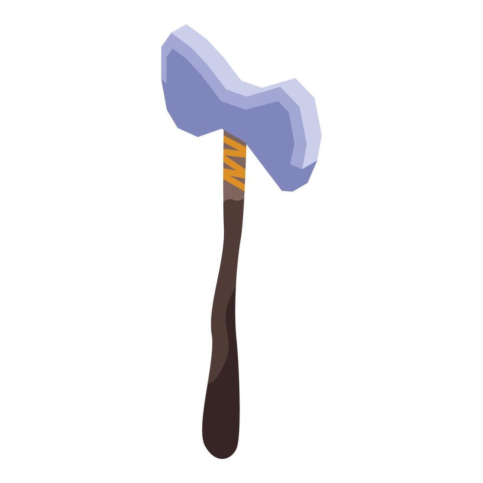 Prehistoric stone age axe standing up on white background vector