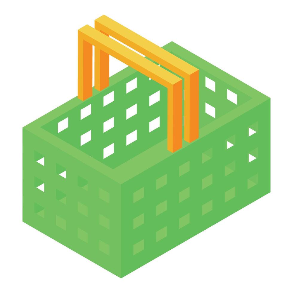 Green empty shopping basket isometric view vector