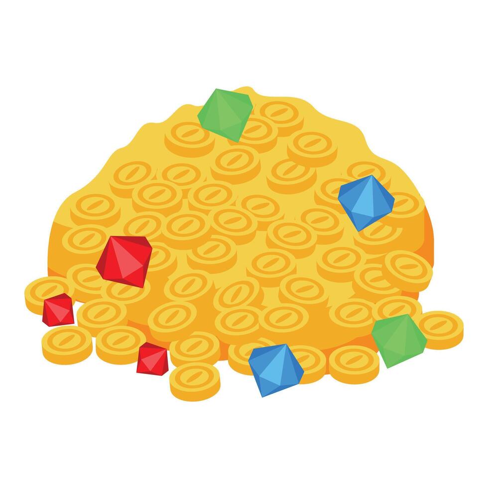 Pile of gold coins and gemstones overflowing with wealth and riches vector
