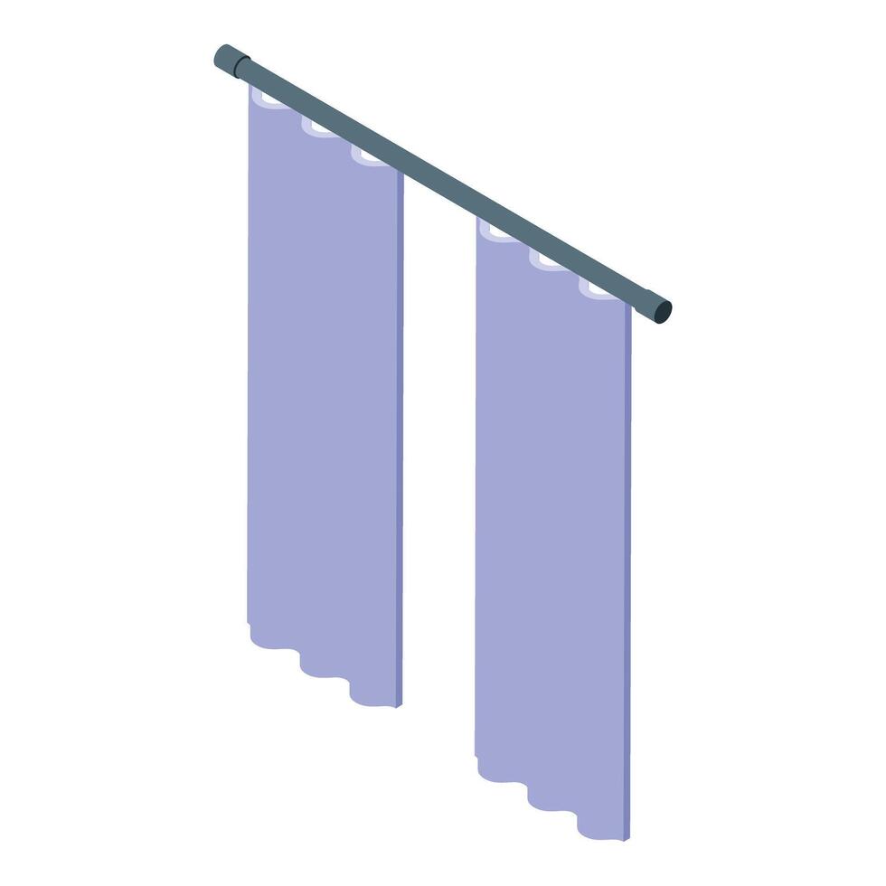 Two purple curtains hanging on a rod isometric illustration vector