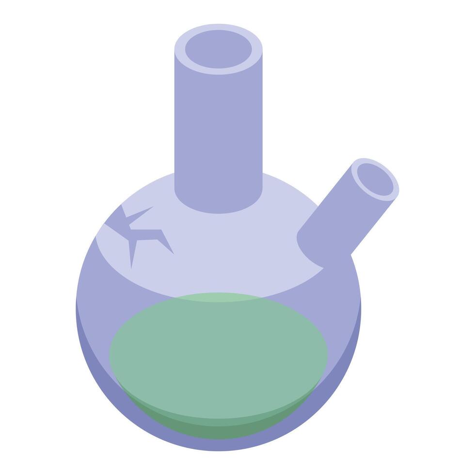 Cracked chemical flask containing green liquid isometric illustration vector