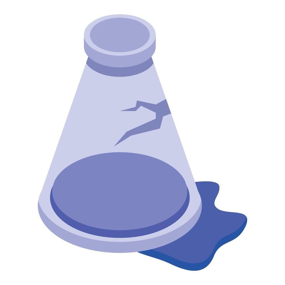 Broken chemical flask leaking toxic substance isometric icon vector
