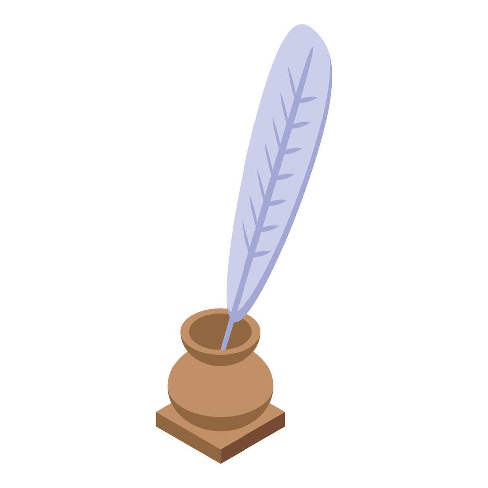 Feather pen standing in an inkwell is depicting writing instrument vector