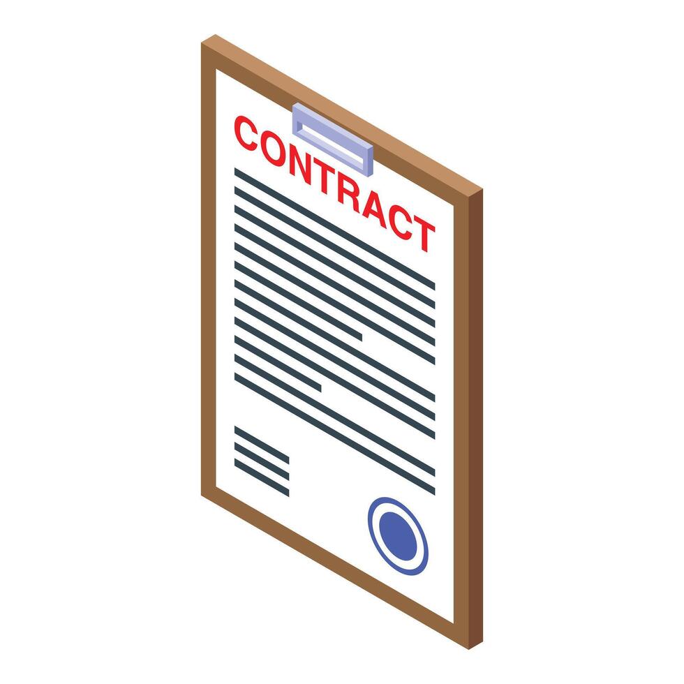 Clipboard with contract isometric showing agreement or legal document vector