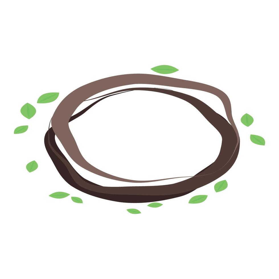 Brown circle frame surrounded by green leaves on white background vector