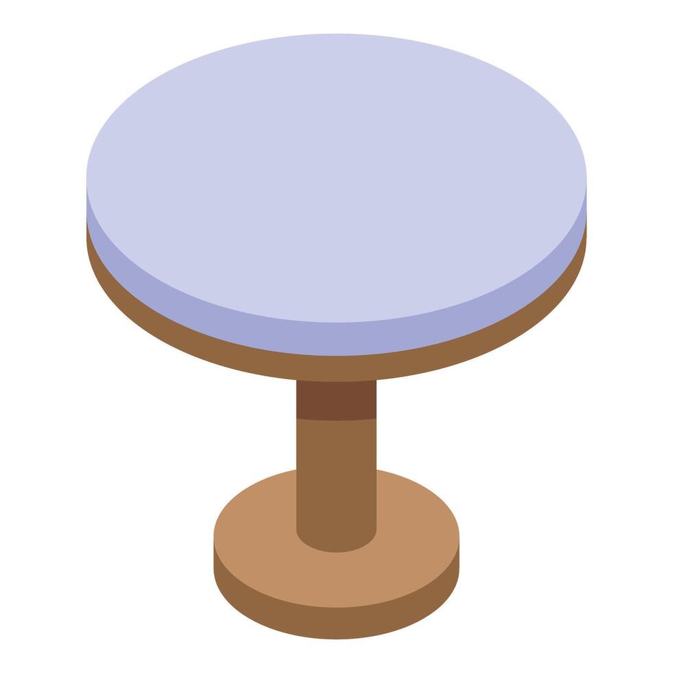 Round table with wooden legs standing on one leg isometric view vector