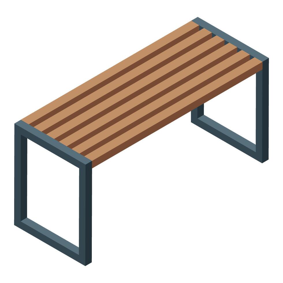 Modern wooden park bench with metal frame isometric illustration vector