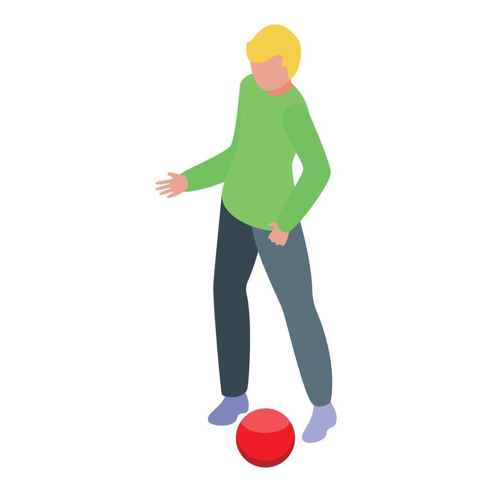 Young man playing dodgeball with red ball isometric view vector