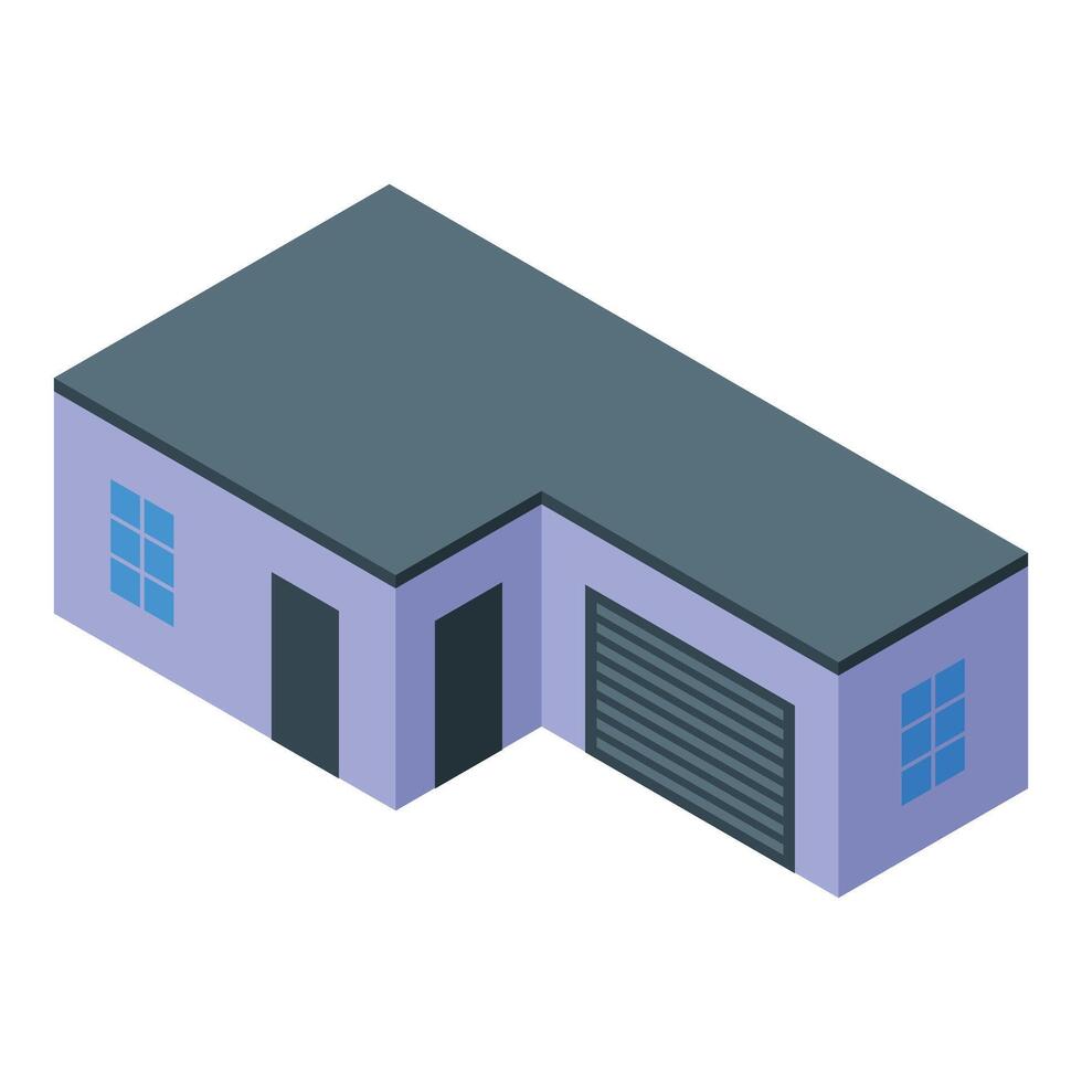 Modern garage building with closed roller door isometric projection vector