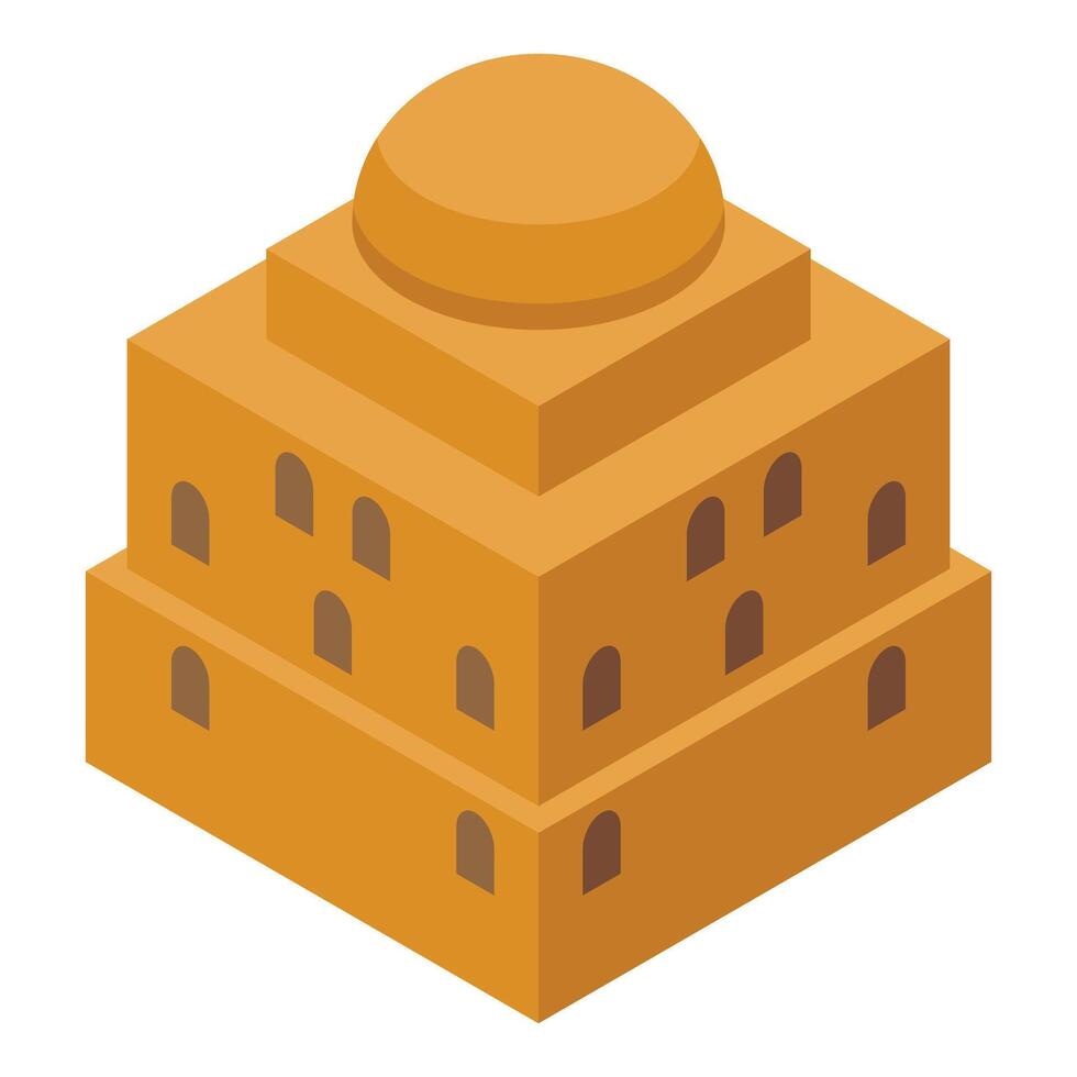 Isometric ancient building with dome and arched windows vector