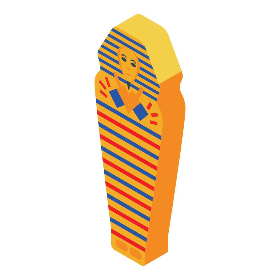 Isometric colorful sarcophagus showing stylized mummy inside vector