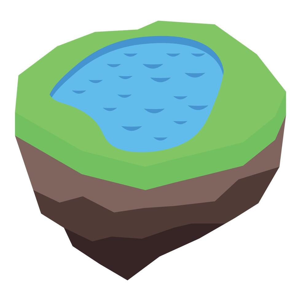 Piece of land with lake floating in the air, isometric view vector