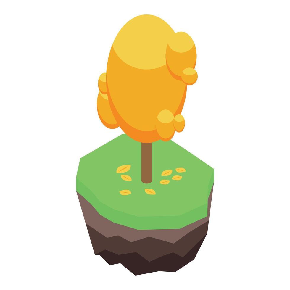Golden tree growing on a small piece of land isometric illustration vector