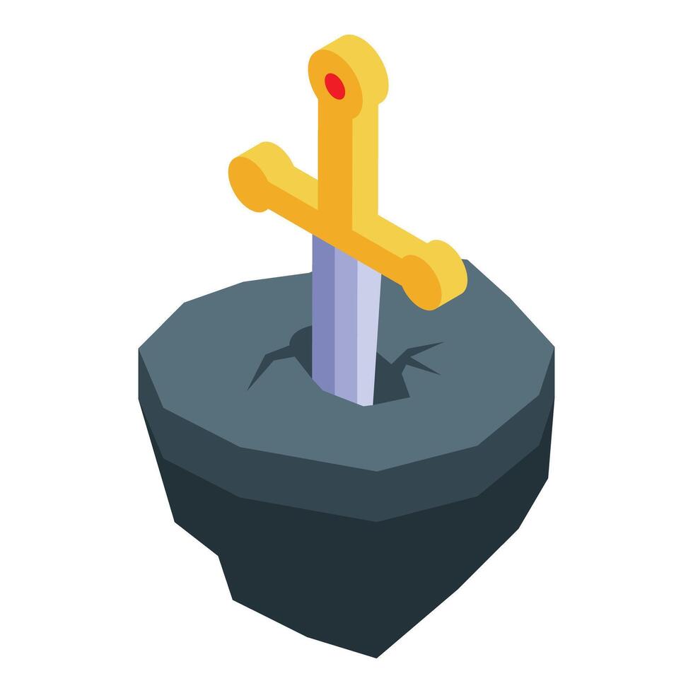 Golden sword stuck in the stone isometric illustration vector