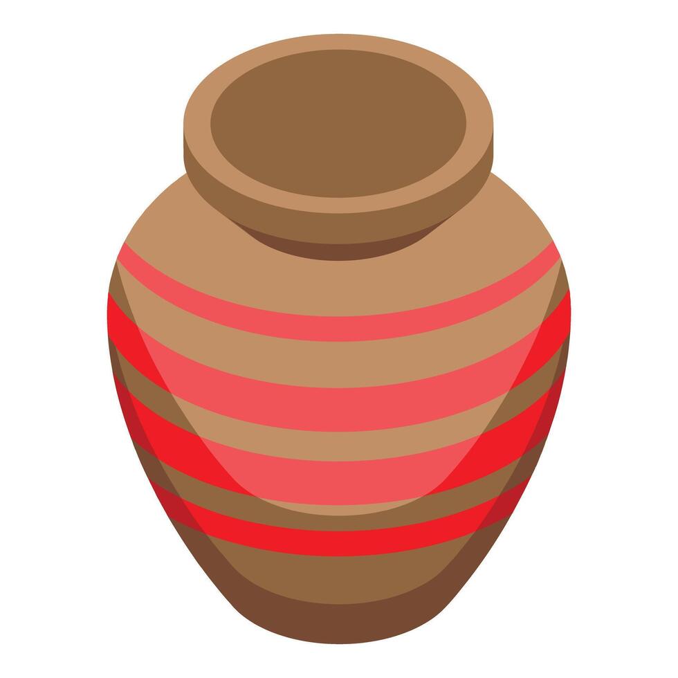 Traditional clay pot decorated with red stripes standing on white background vector