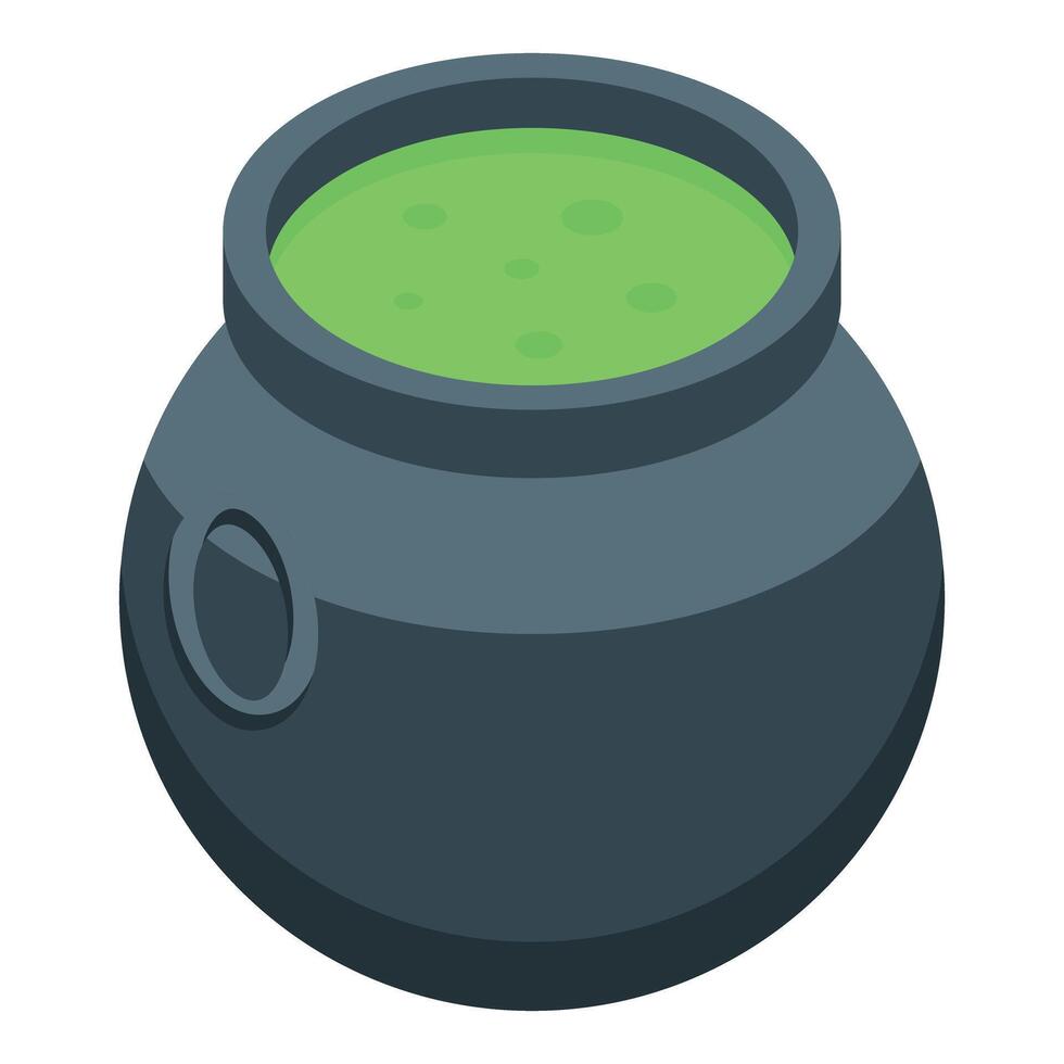 Black cauldron bubbling with green potion for halloween party vector