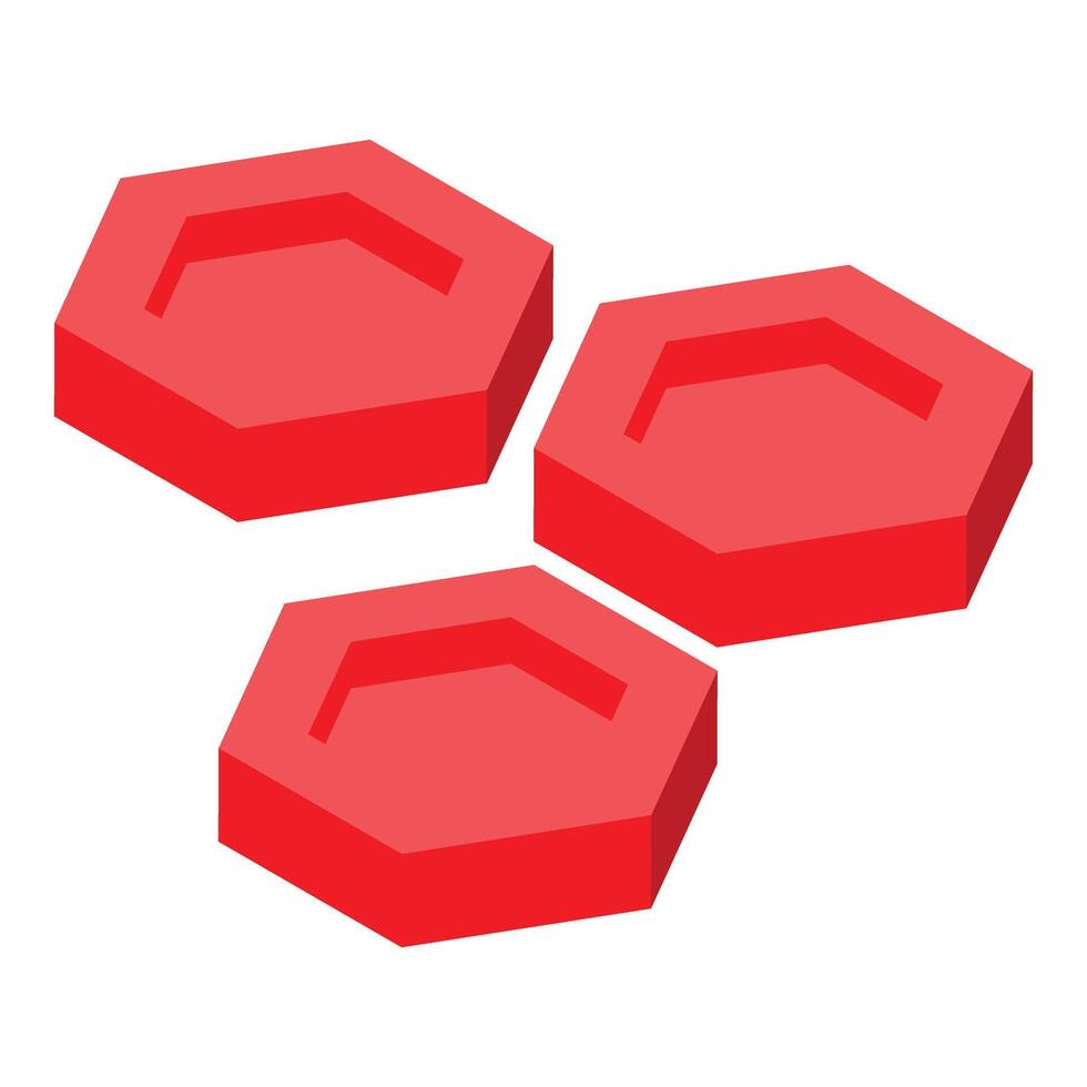 Three red hexagons are floating creating an abstract composition vector
