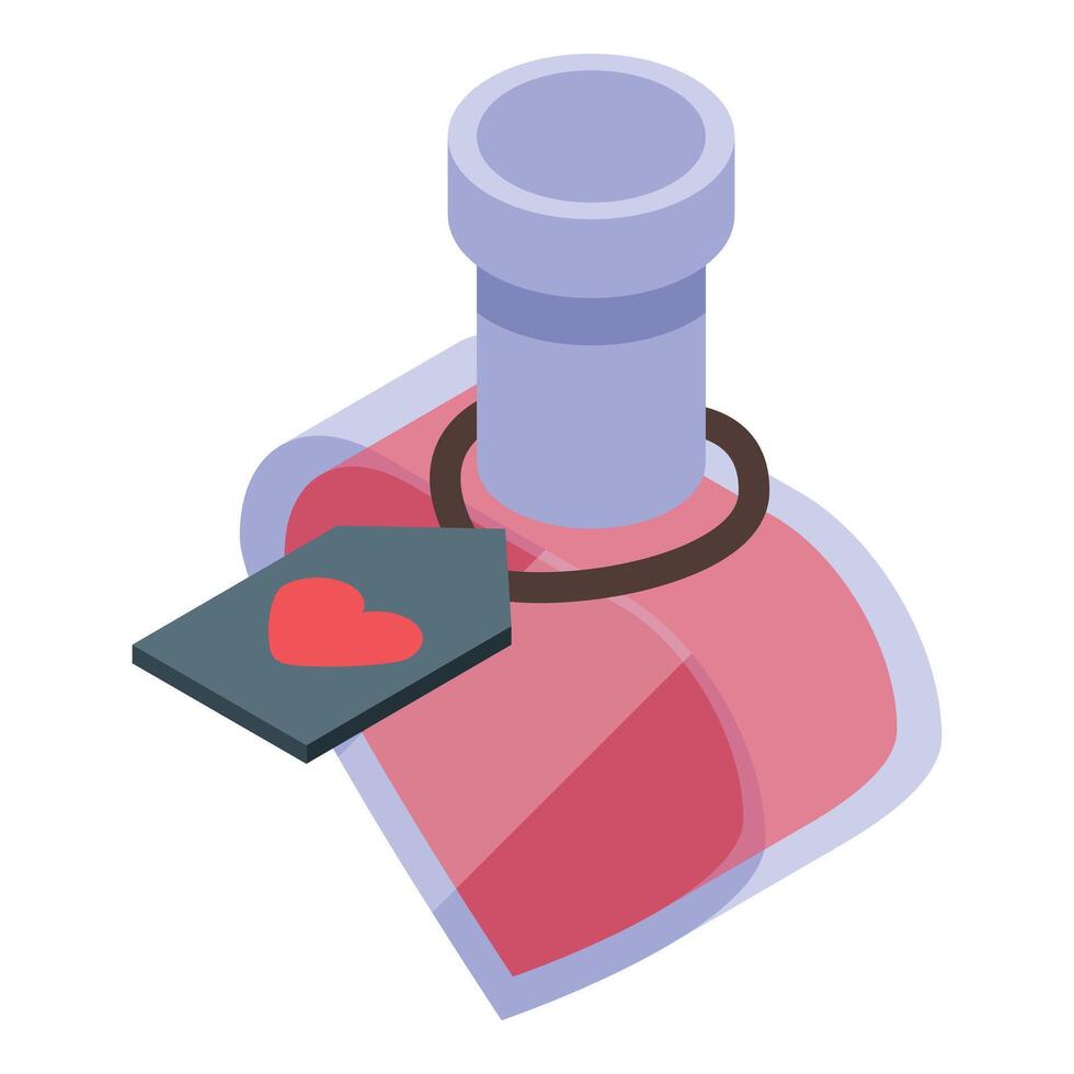 Love potion in heart shaped flask with label for valentine's day vector