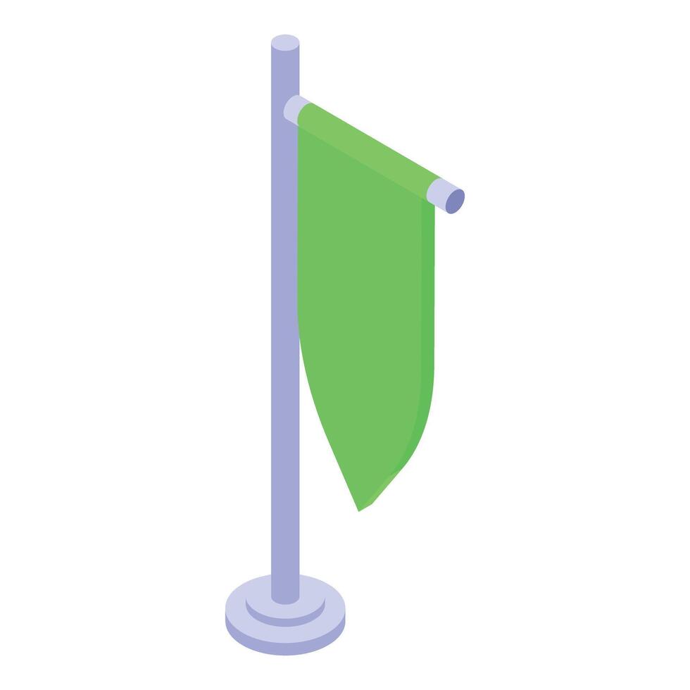 Green teardrop flag hanging on metallic pole on white background vector