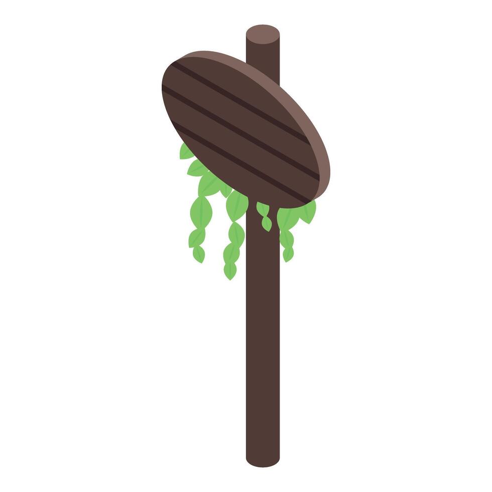 Liana growing on wooden signpost showing the way in the jungle vector