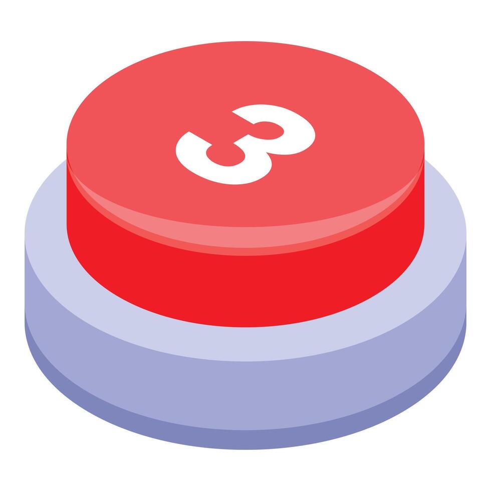 Red button showing number three rendering vector