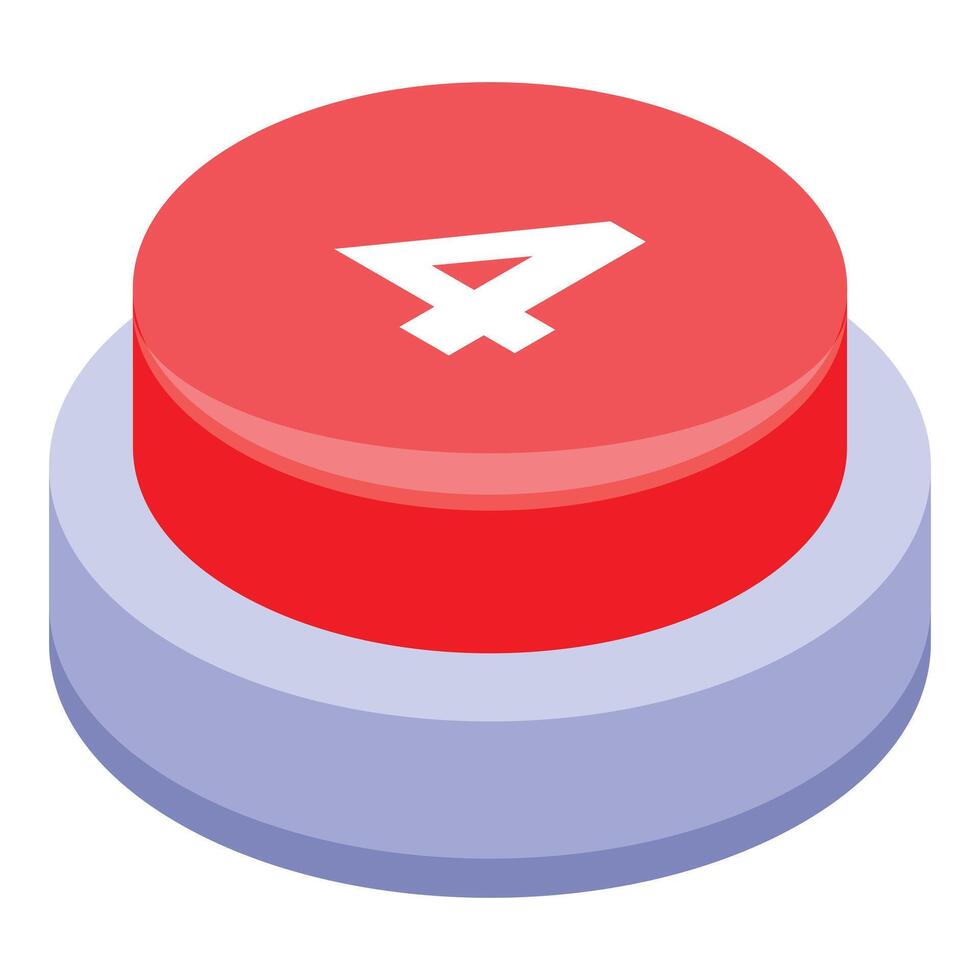 Red keyboard button with number four showing modern technology vector