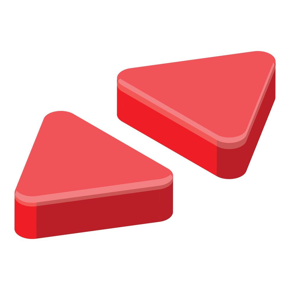 Two red triangles pointing to the left isometric 3d style vector
