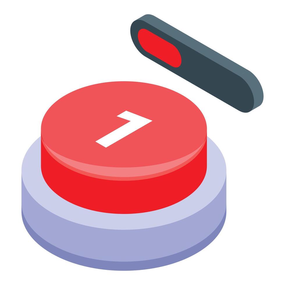 Finger pushing red button with number one in isometric view vector