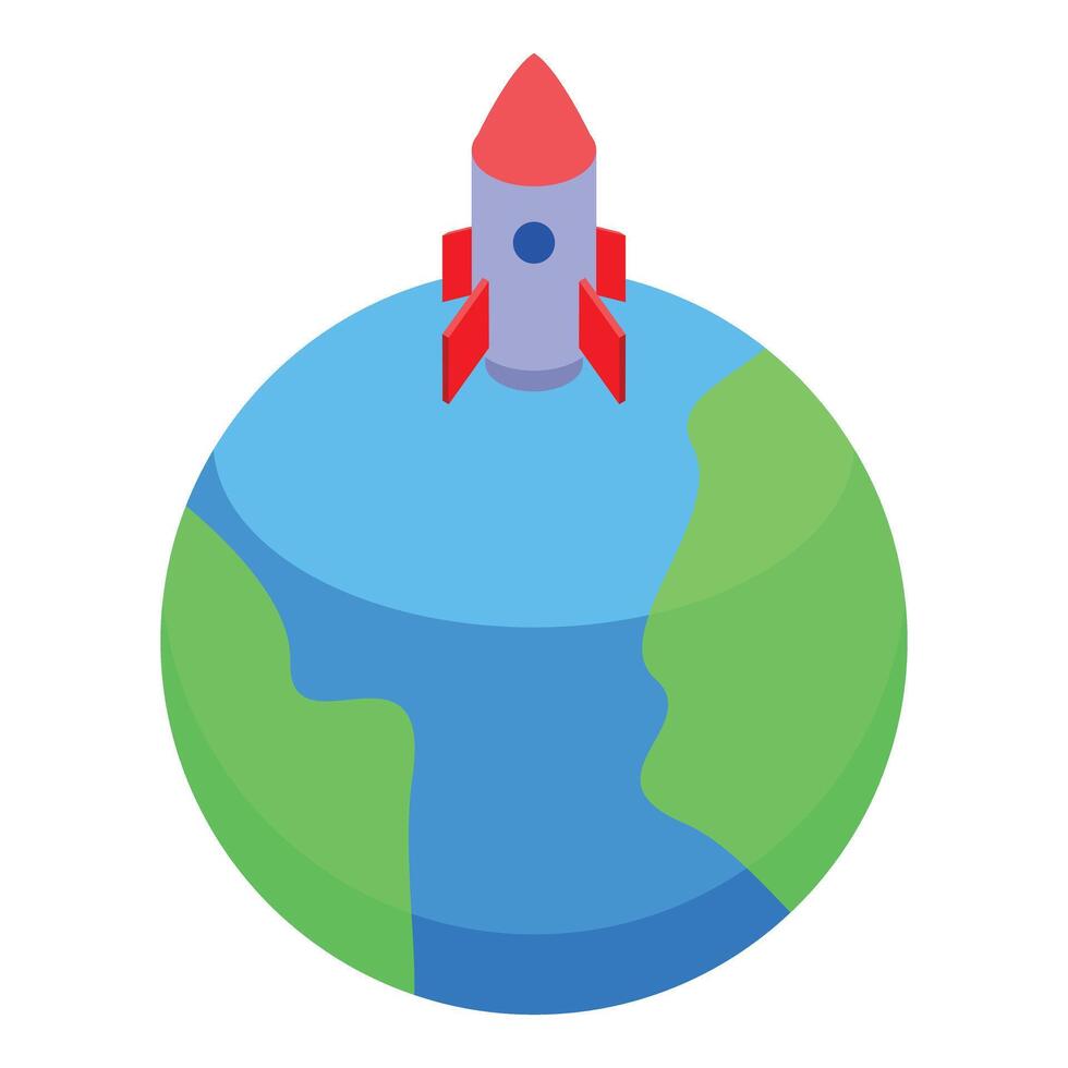Spaceship rocket taking off leaving earth planet for space travel vector