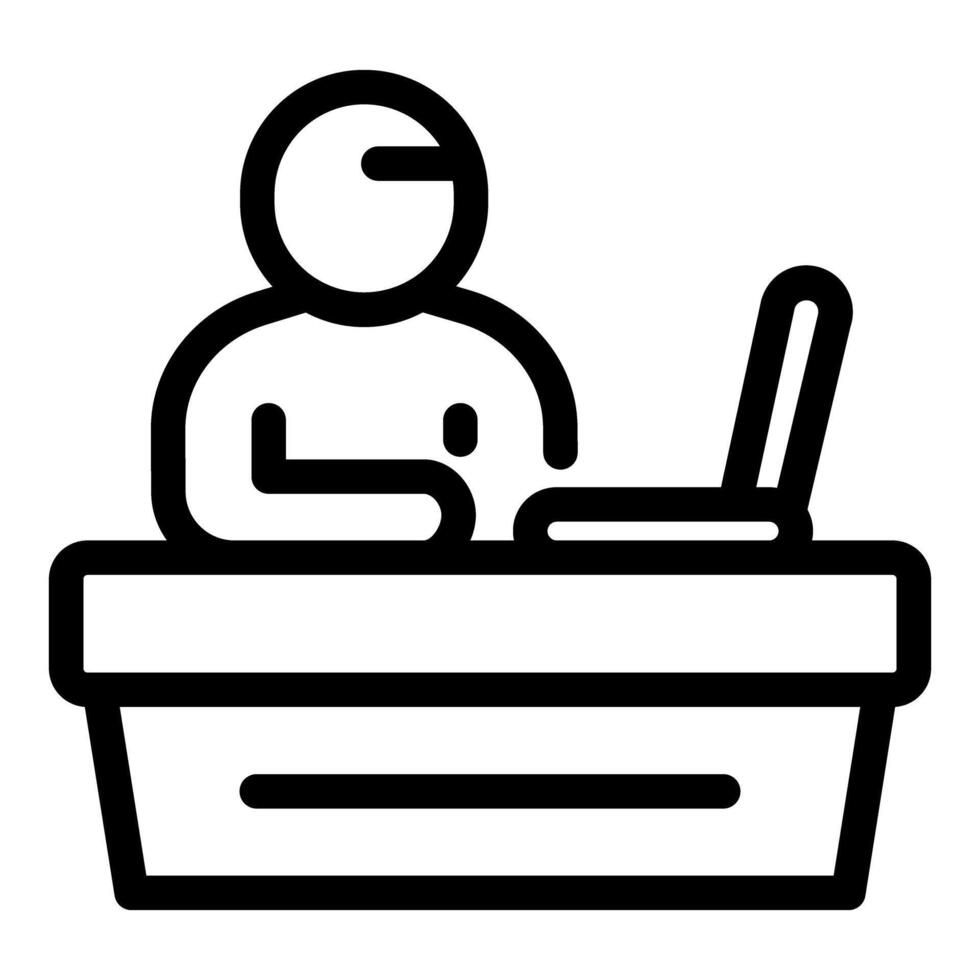 Office worker concentrating at desk using laptop, productivity symbol vector