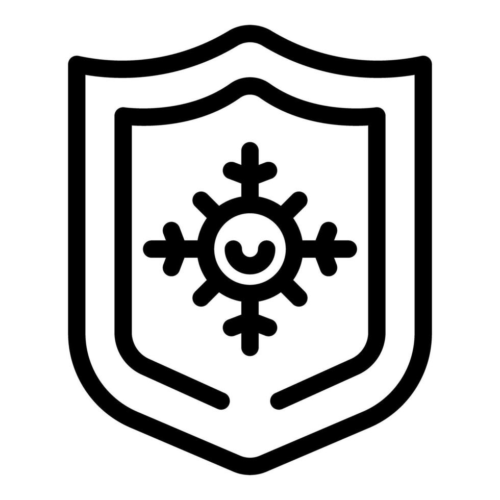 Black outline shield protecting snowflake for winter security concept vector