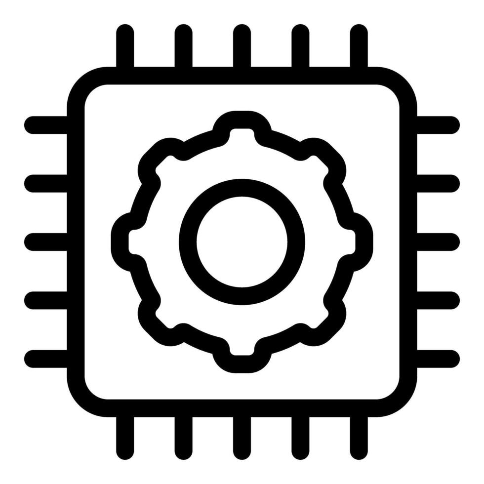 Computer chip icon showing gear for processing power vector