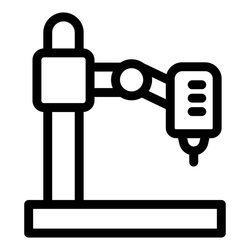 Robotic arm holding drill performing industrial task icon vector