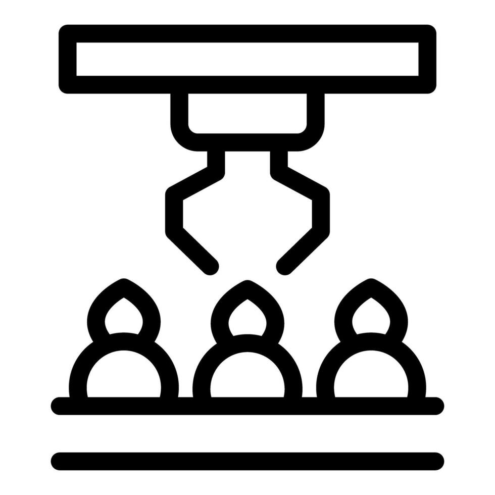 Robotic arm moving workers on production line icon vector