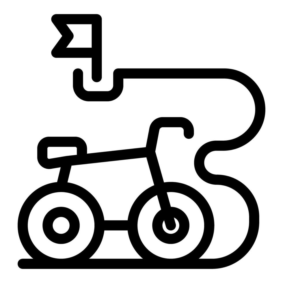 Bicycle following route with finish line flag icon vector