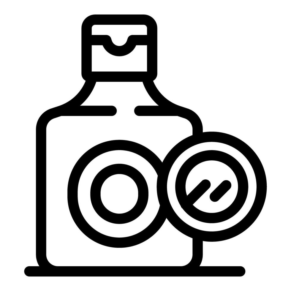 Open bottle of contact lens solution with one lens out vector