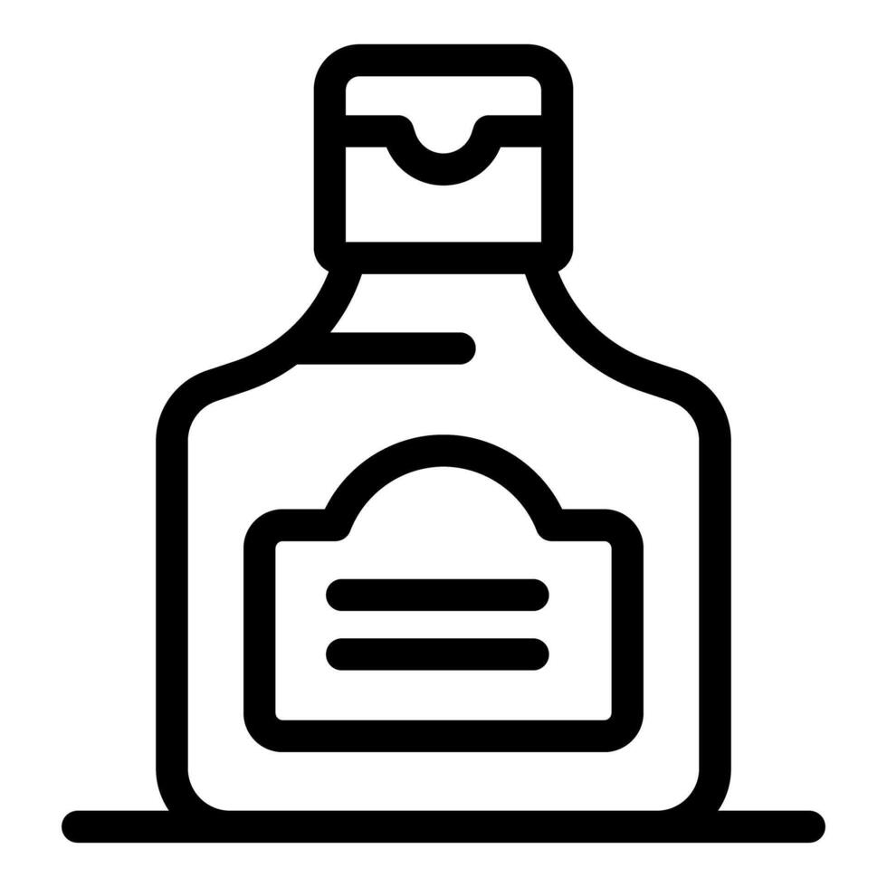 Big bottle with label for alcohol or sauce standing on surface vector