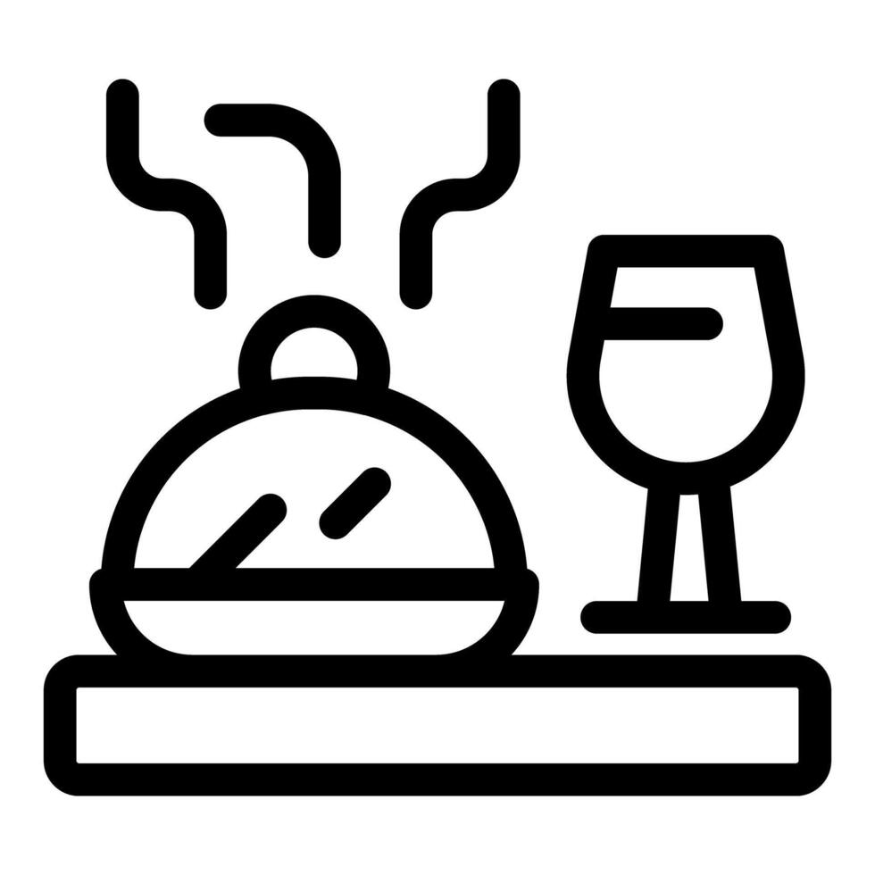 Hot food being served with a glass of wine on a tray icon vector
