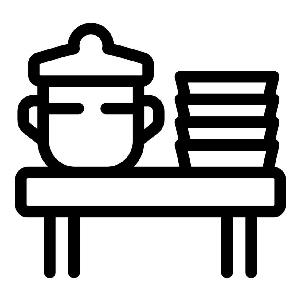 Cooking pot and plates on table for restaurant kitchen vector